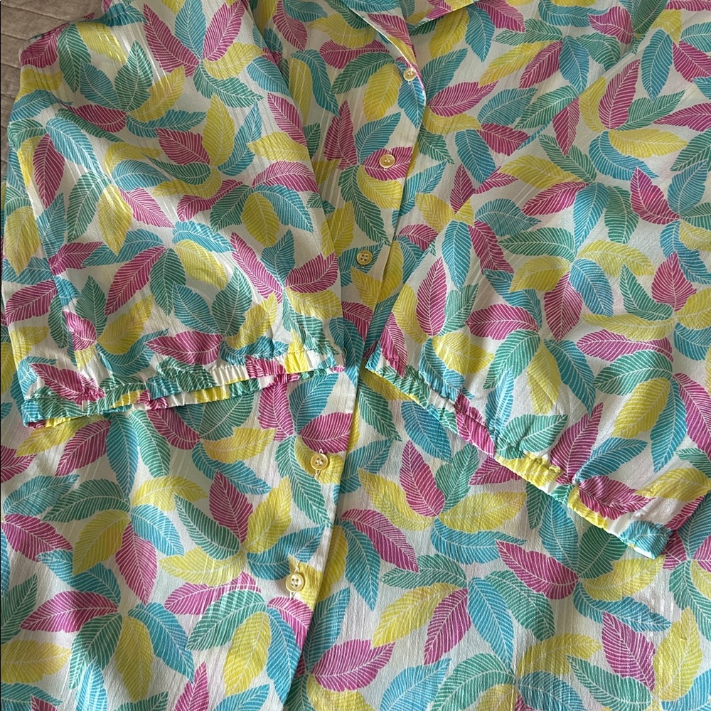 Frayne Vtg white, tropical leaf granny button-down shirt, USA made XL - Picture 10 of 13